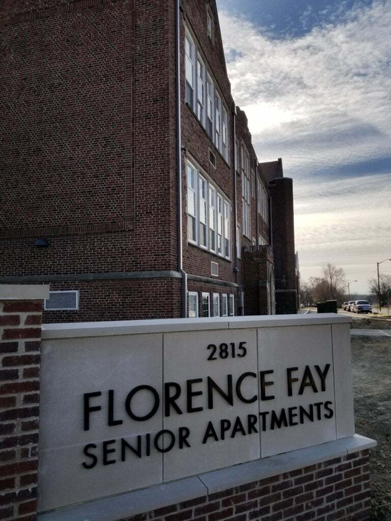 Sign of the Florence Fay Senior Apartments building
